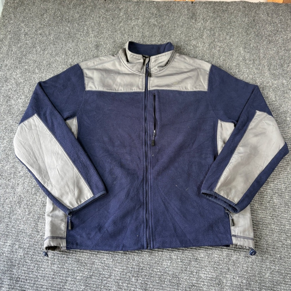 Starter Mens Full Zip Fleece Jacket Navy Blue Gray Ripstop Trim Large L 4279